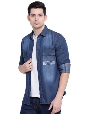 blue denim casual shirt - 16518063 - Standard Image - 2