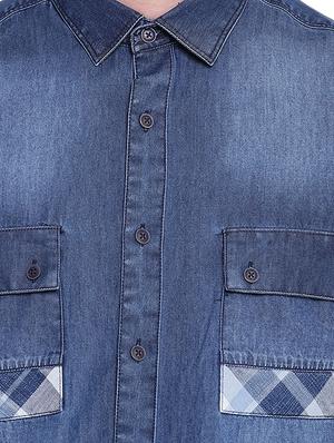 blue denim casual shirt - 16518063 - Standard Image - 5