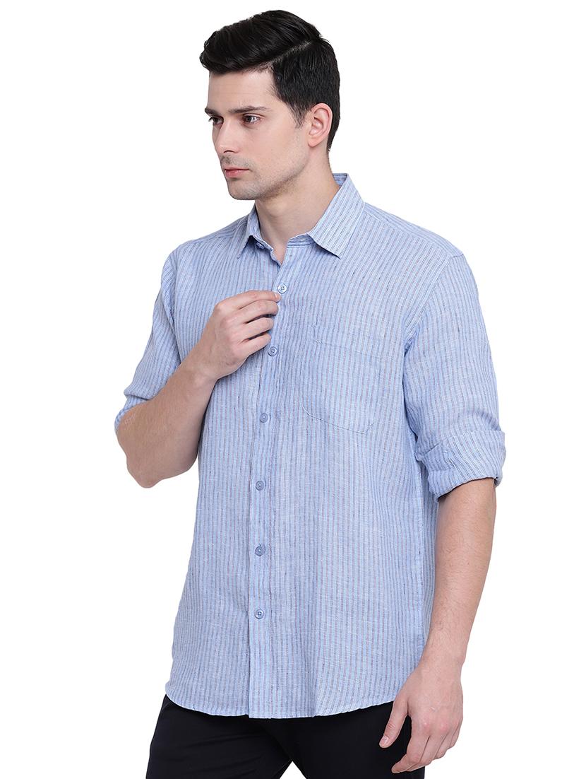 blue linen casual shirt - 16518069 - Zoom Image - 2
