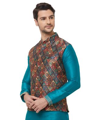 blue printed nehru jacket - 16518154 - Standard Image - 2