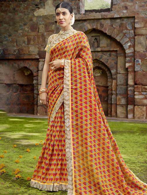 floral printed saree with blouse - 16518351 - Very Small Image - 1