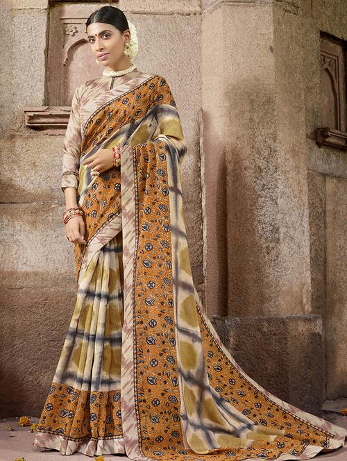checkered printed saree with blouse - 16518356 - Very Small Image - 1
