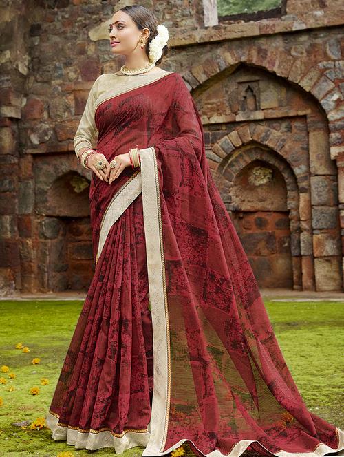 abstract printed saree with blouse - 16518360 - Very Small Image - 1