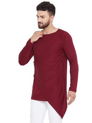 maroon solid asymmetric t-shirt - 16518738 - Standard Image - 2