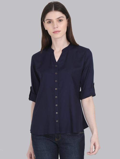 roll up sleeved mandarin neck shirt - 16519179 - Standard Image - 1