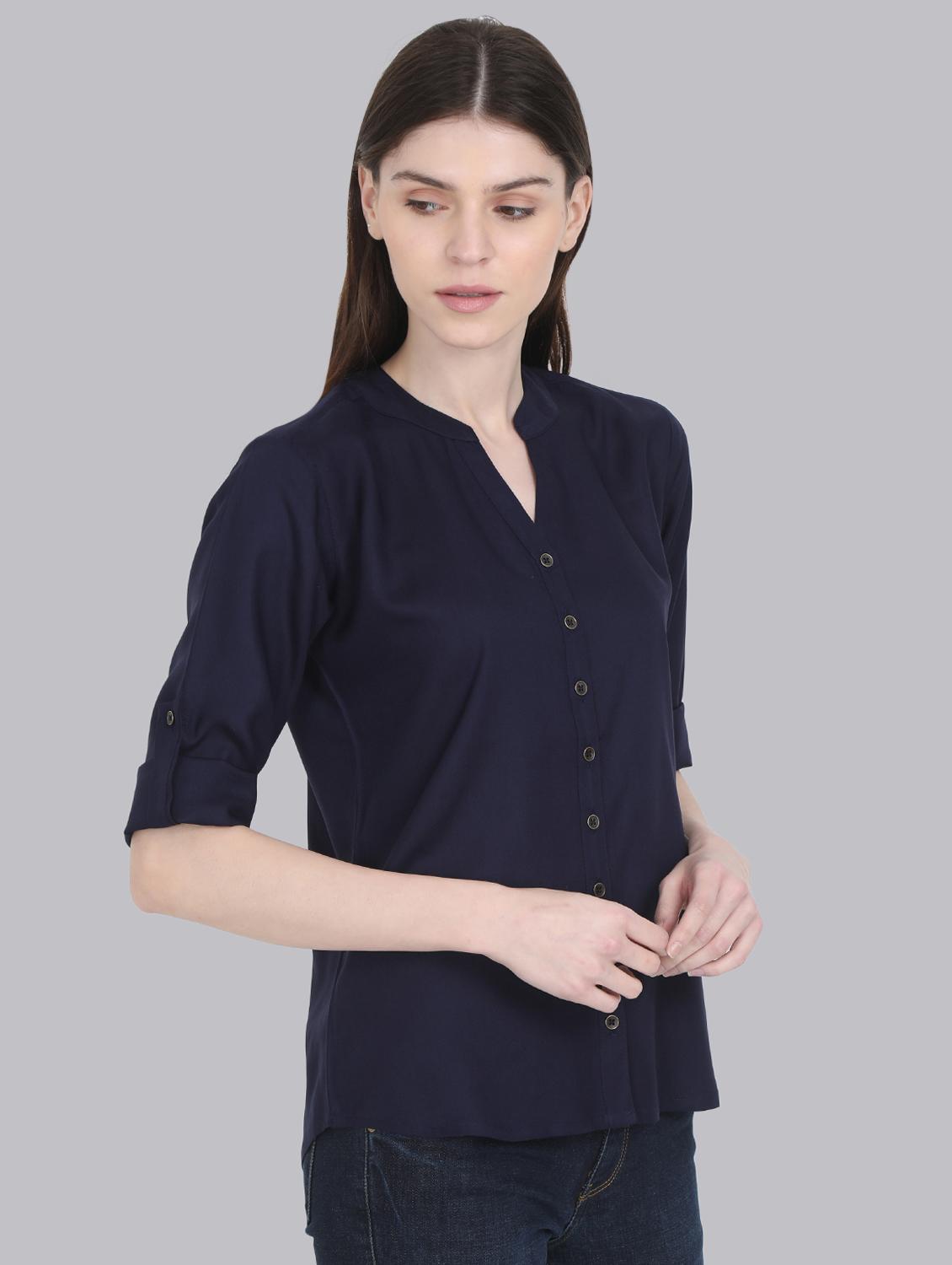 roll up sleeved mandarin neck shirt - 16519179 - Zoom Image - 2
