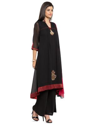 black georgette kurta palazzo set - 16521106 - Standard Image - 2