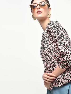round neck animal print blouson top - 16523882 - Standard Image - 2
