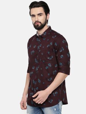 brown floral print casual shirt - 16523933 - Standard Image - 2