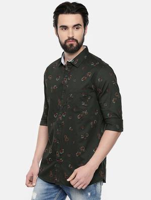 green floral print casual shirt - 16523940 - Standard Image - 2