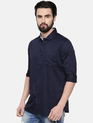 navy blue printed casual shirt - 16523949 - Standard Image - 2