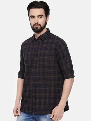 navy blue checkered casual shirt - 16523955 - Standard Image - 2
