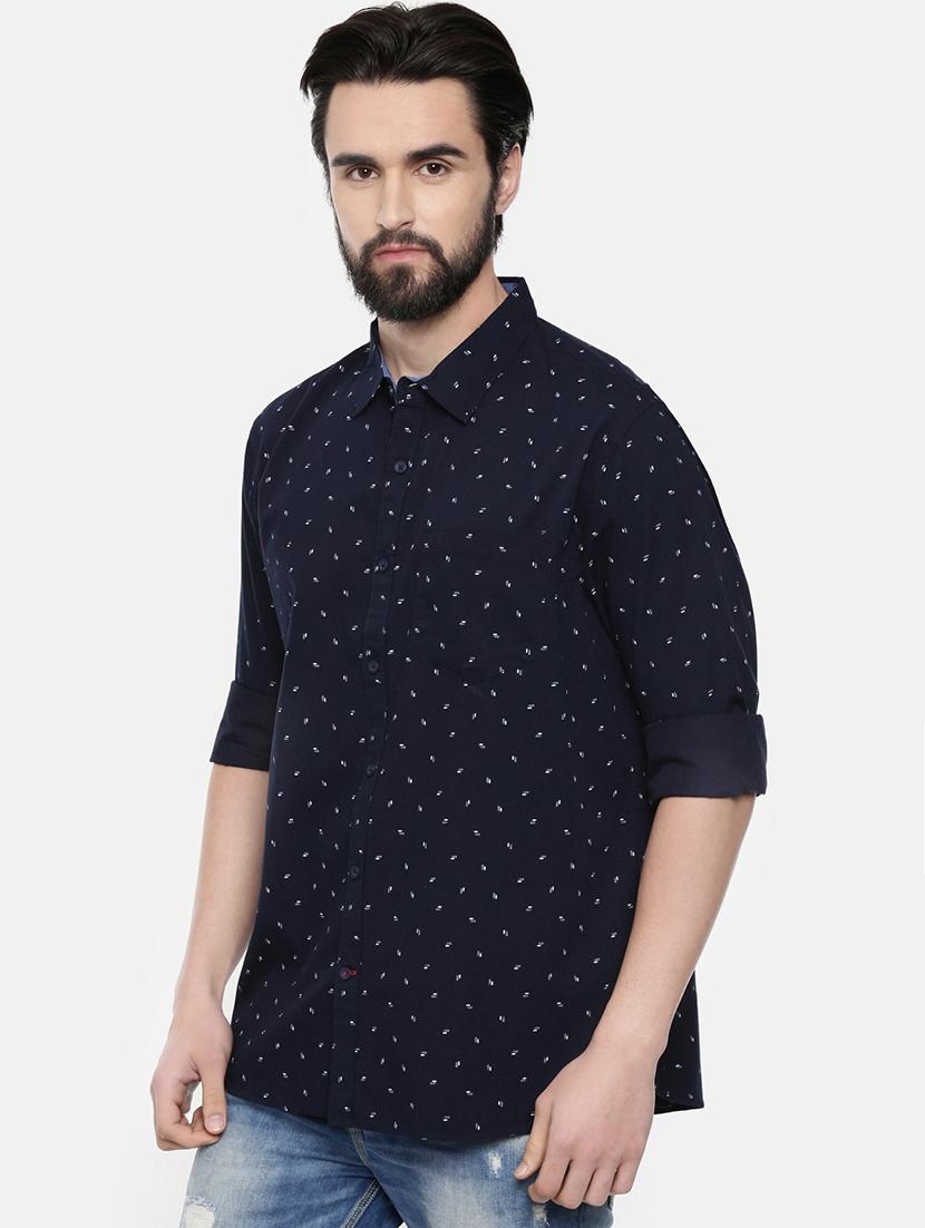 dark blue printed casual shirt - 16523958 - Zoom Image - 2