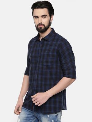 navy blue checkered casual shirt - 16523964 - Standard Image - 2