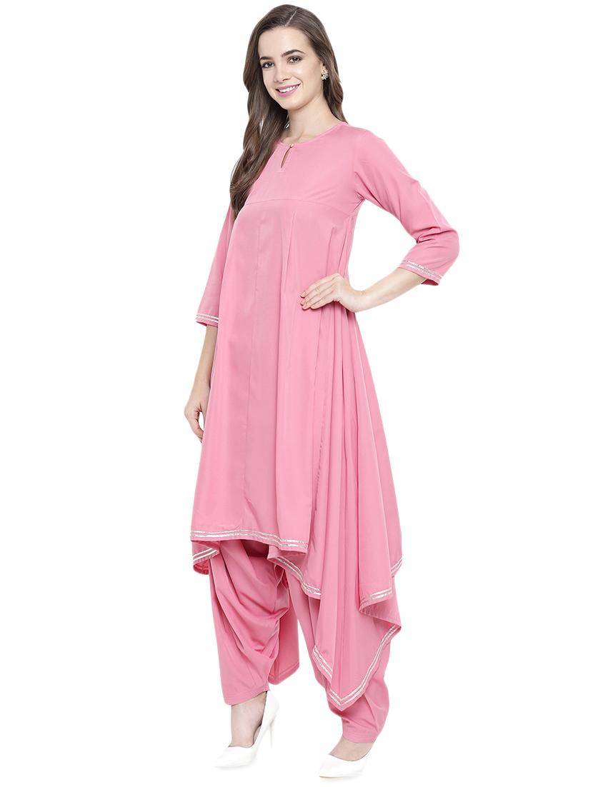 gota patti asymmetric kurta salwar set - 16524016 - Zoom Image - 2