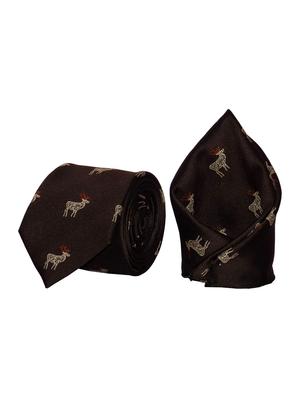 brown micro fiber tie and pocket square - 16524864 - Standard Image - 2