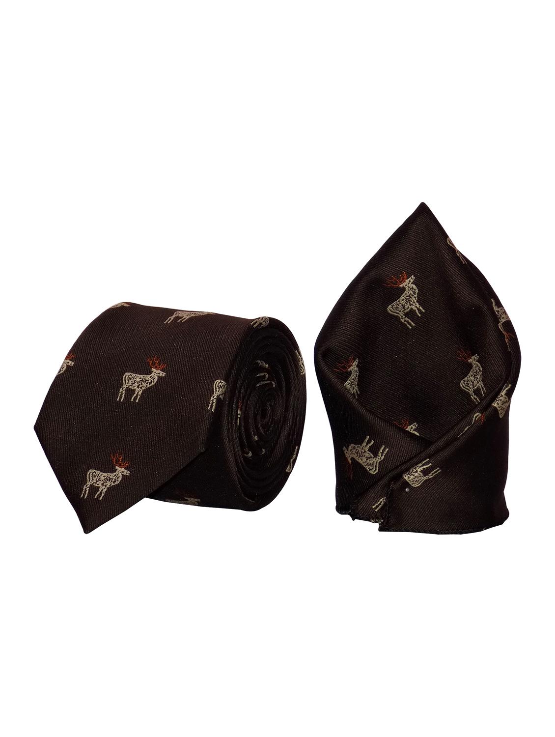 brown micro fiber tie and pocket square - 16524864 - Zoom Image - 2
