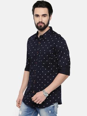 dark blue printed casual shirt - 16525609 - Standard Image - 2