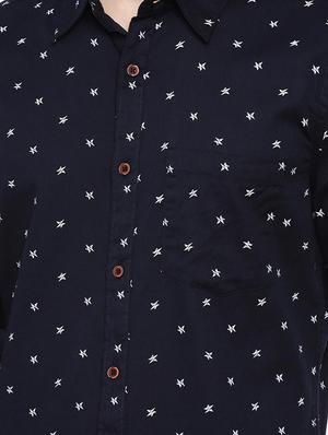 dark blue printed casual shirt - 16525609 - Standard Image - 5