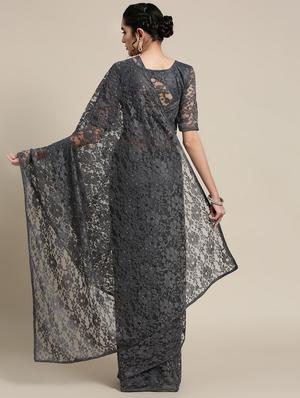 net solid saree with blouse - 16527679 - Standard Image - 2