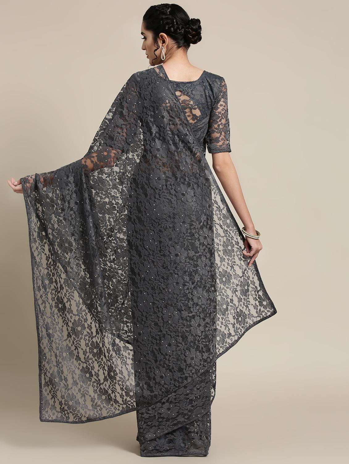 net solid saree with blouse - 16527679 - Zoom Image - 2
