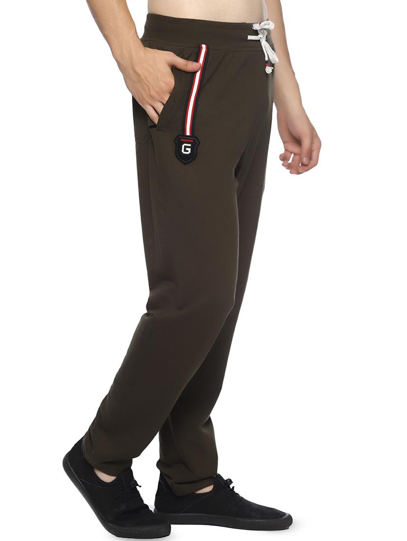 olive green solid full length track pant - 16527705 - Zoom Image - 2