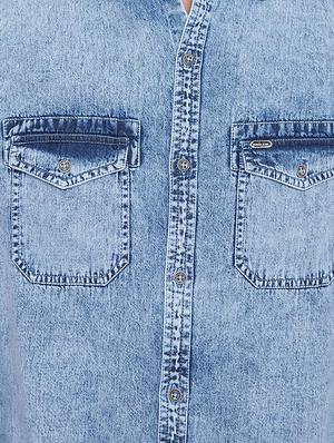 light blue faded denim casual shirt - 16528146 - Standard Image - 5