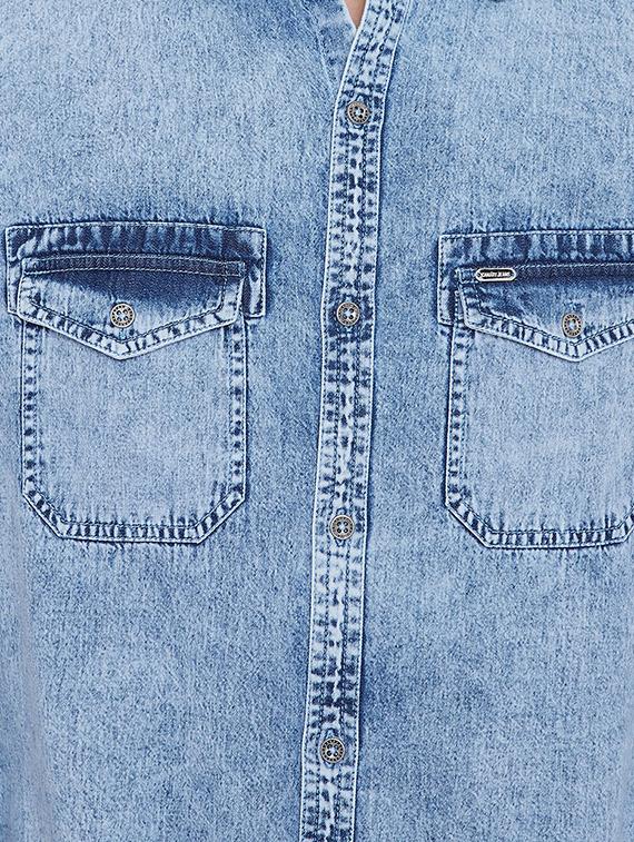 light blue faded denim casual shirt - 16528146 - Zoom Image - 5