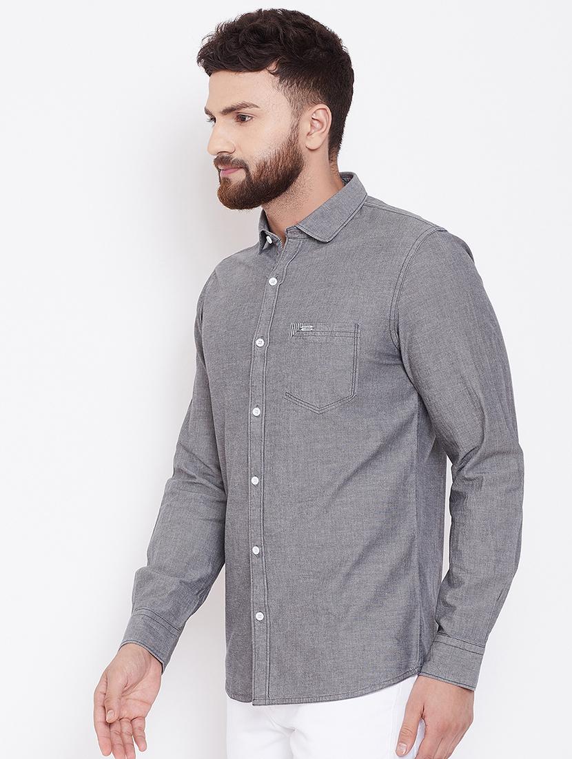 grey solid casual shirt - 16528149 - Zoom Image - 2