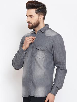 grey faded denim casual shirt - 16528150 - Standard Image - 2