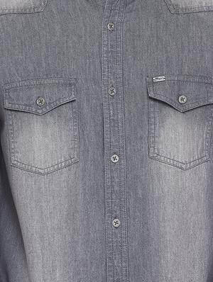 grey faded denim casual shirt - 16528150 - Standard Image - 5