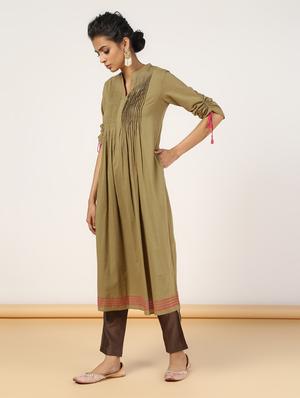 pintuck solid a-line kurta - 16528195 - Standard Image - 2