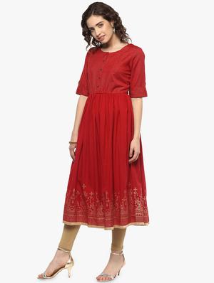 foil printed khadi a-line kurta - 16528431 - Standard Image - 2