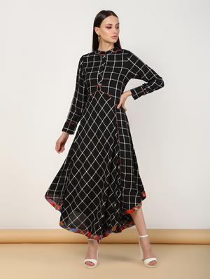 checkered asymmetric flared ethnic dress - 16528487 - Standard Image - 2