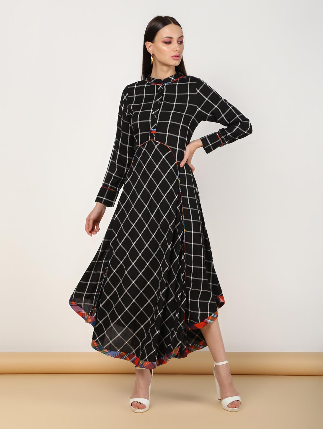 checkered asymmetric flared ethnic dress - 16528487 - Zoom Image - 2