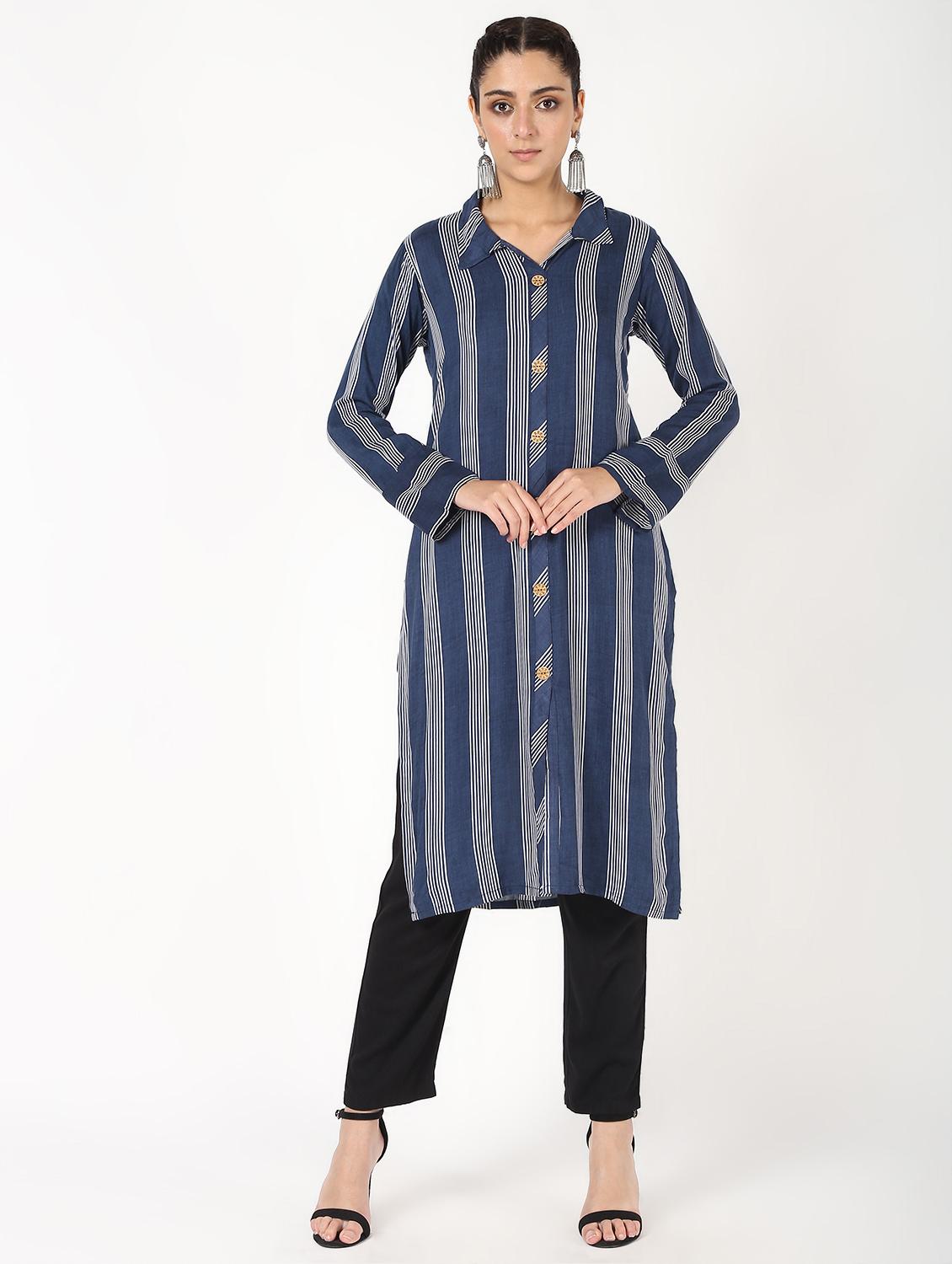 striped straight kurta - 16529619 - Zoom Image - 2