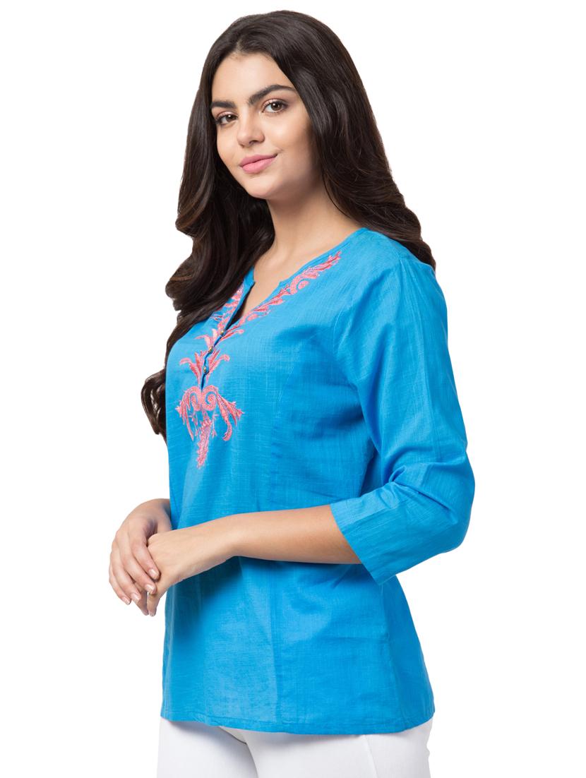 embroidered detail notch neck tunic - 16529832 - Zoom Image - 2