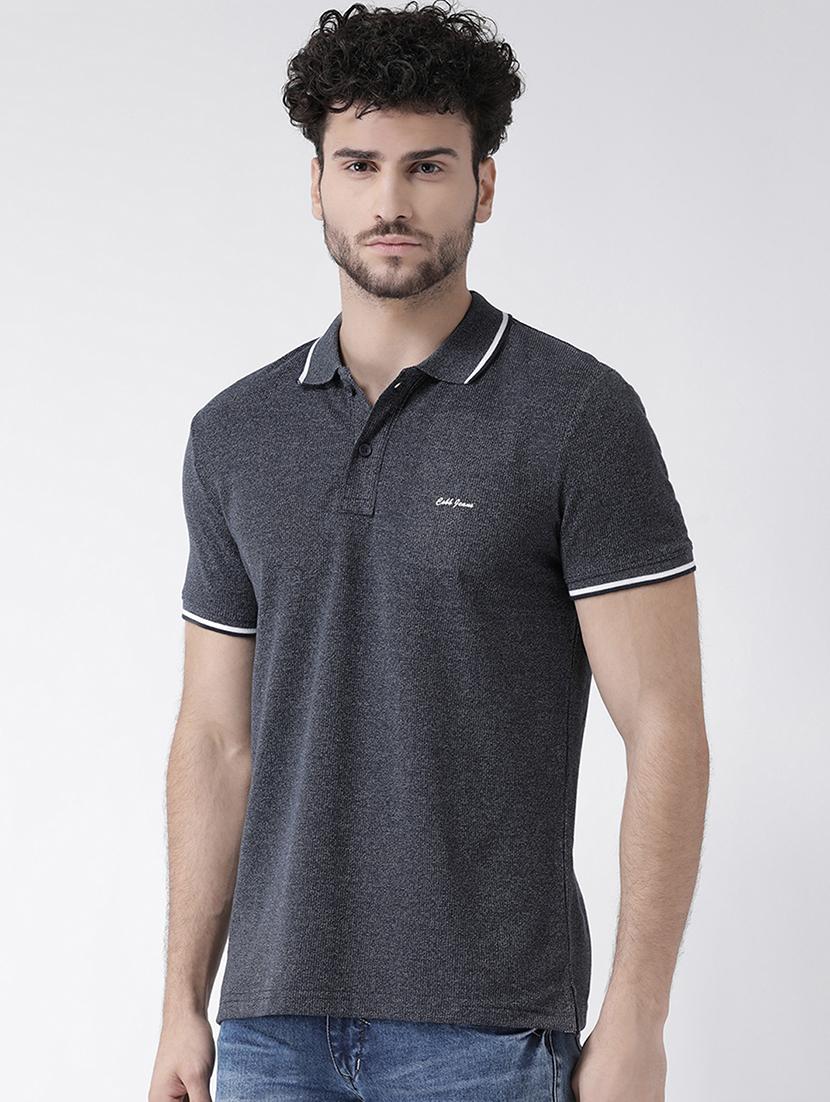 grey solid polo t-shirt - 16530825 - Zoom Image - 2
