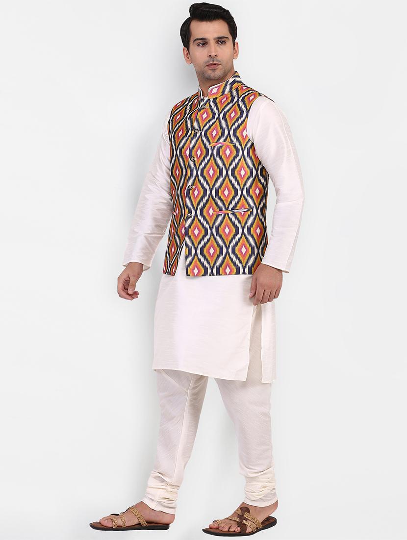 white silk blend kurta pyjama set with nehru jacket - 16531153 - Zoom Image - 2