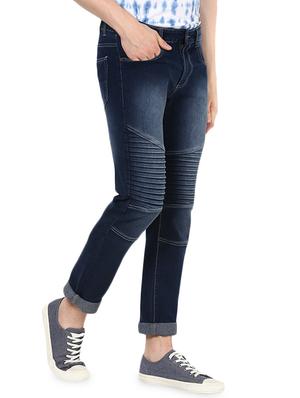 dark blue light washed biker denim jeans - 16531214 - Standard Image - 2