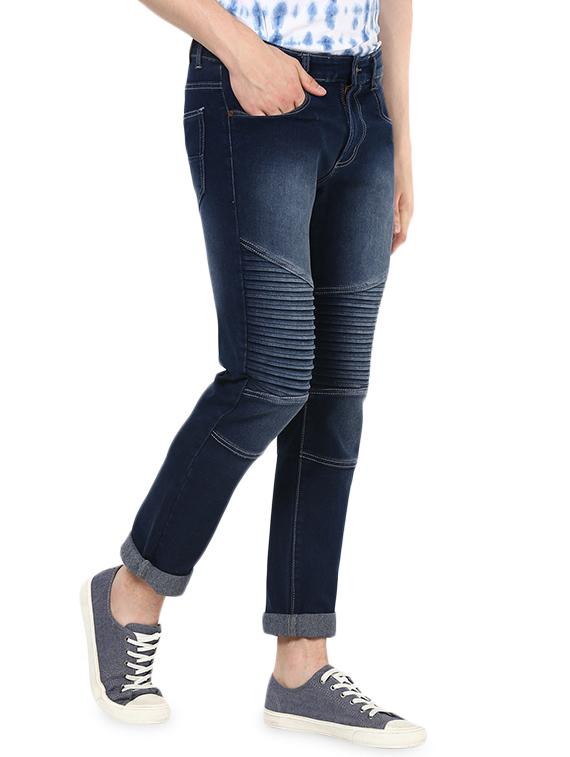 dark blue light washed biker denim jeans - 16531214 - Zoom Image - 2