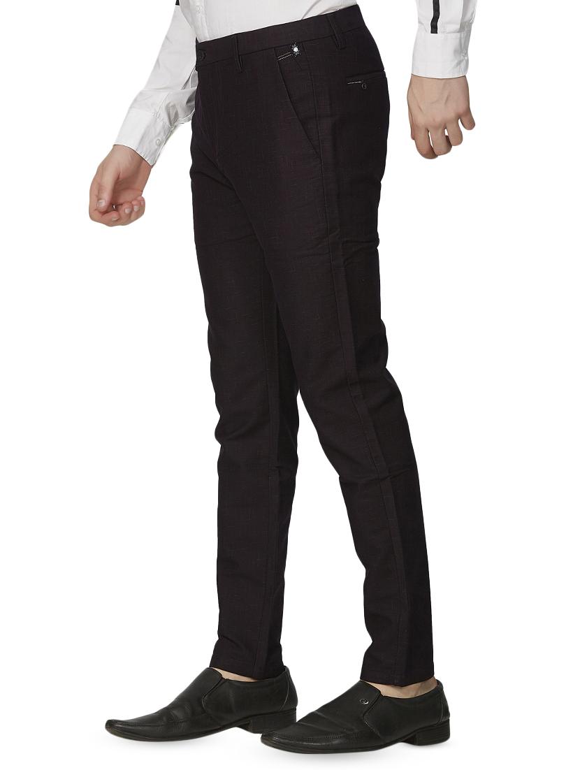 maroon textured flat front casual trouser - 16532464 - Zoom Image - 2