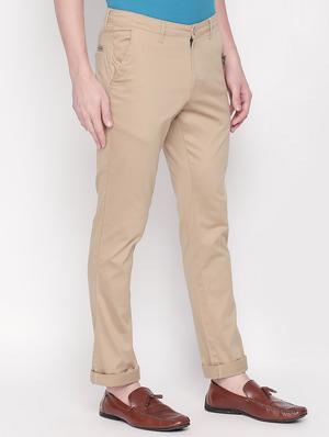 beige solid chinos - 16534737 - Standard Image - 2