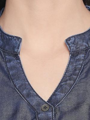 mandarin neck high low shirt - 16534739 - Standard Image - 5