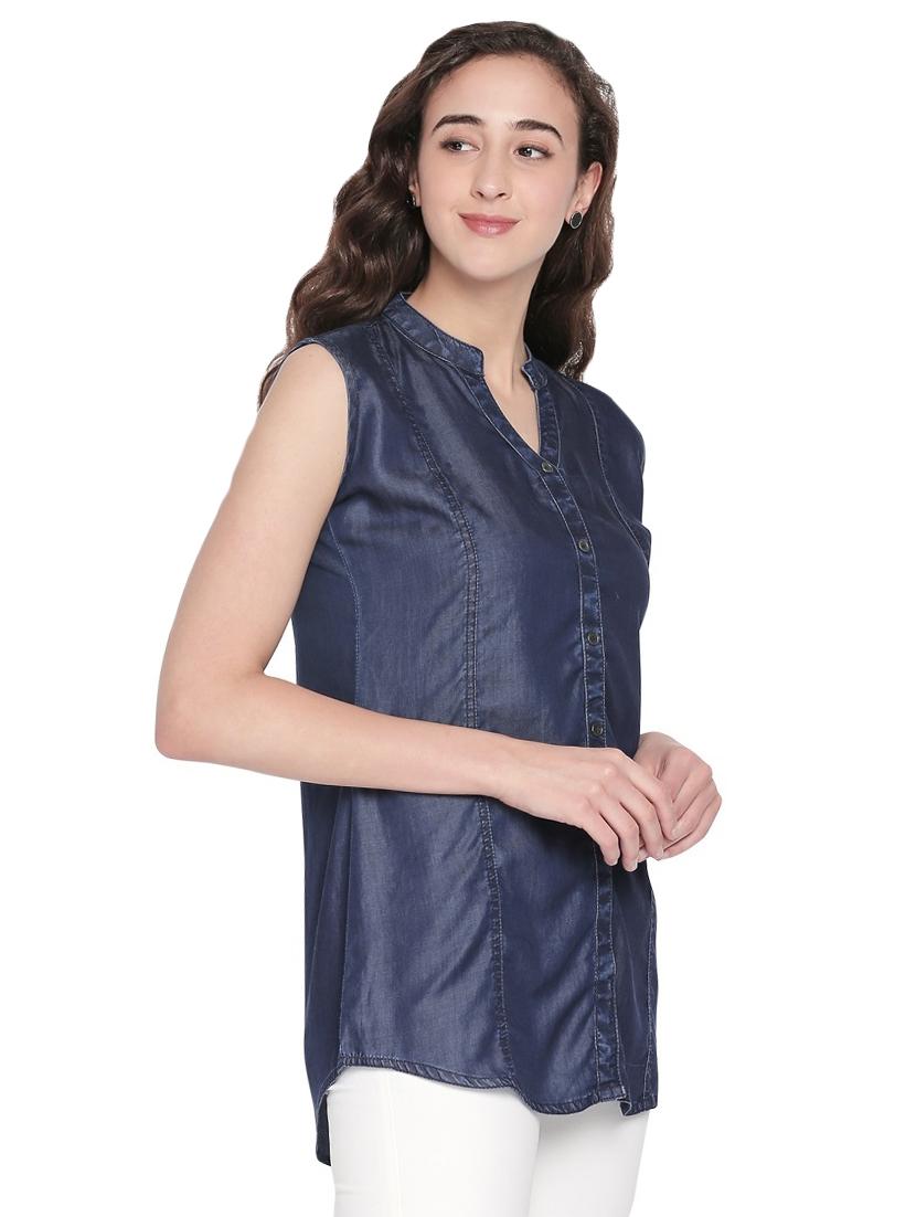 mandarin neck high low shirt - 16534739 - Zoom Image - 2