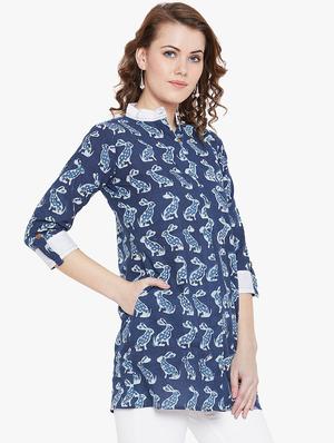 indigo a-line kurti - 16538242 - Standard Image - 2