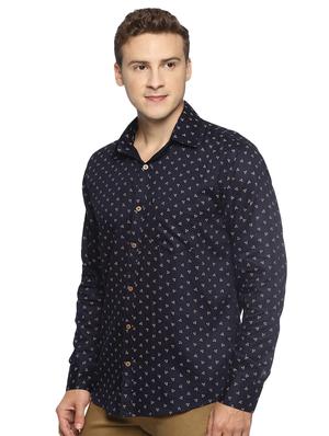 navy blue printed casual shirt - 16538256 - Standard Image - 2