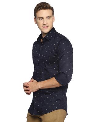 navy blue printed casual shirt - 16538259 - Standard Image - 2