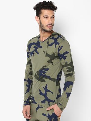 green camouflage print hooded t-shirt - 16539818 - Standard Image - 2