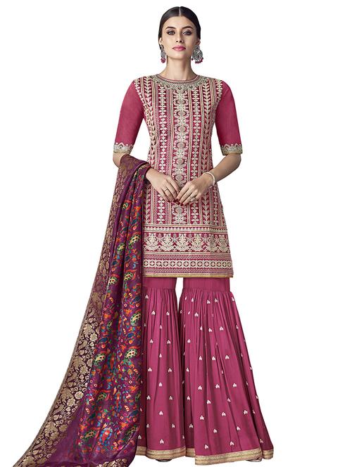 embroidered semi-stitched suit - 16542390 - Standard Image - 1